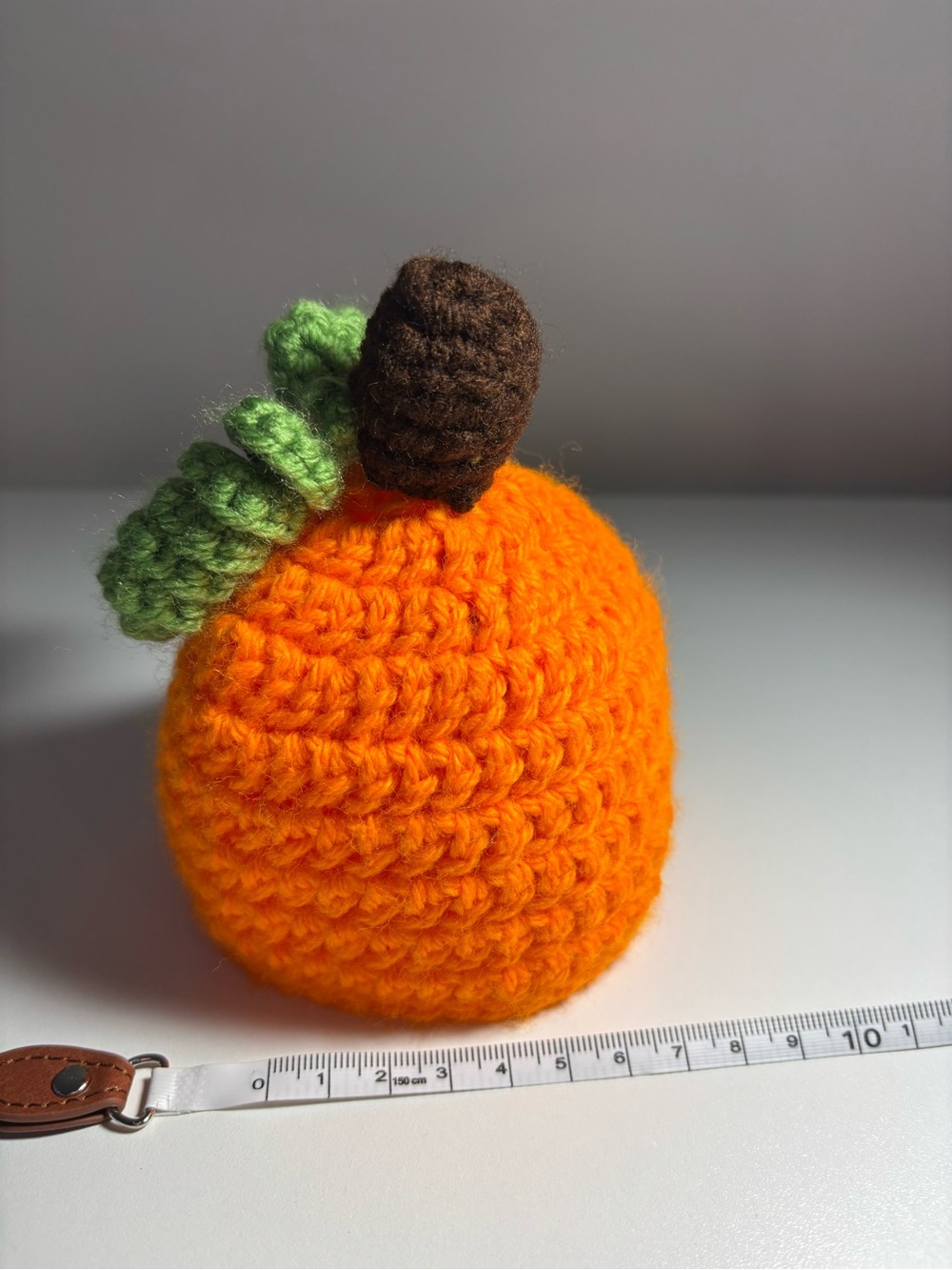 Handmade Tiny Orange Crochet Hat- Pumpkin with Green Leaf
